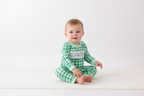 Green parade embroidery gingham romper