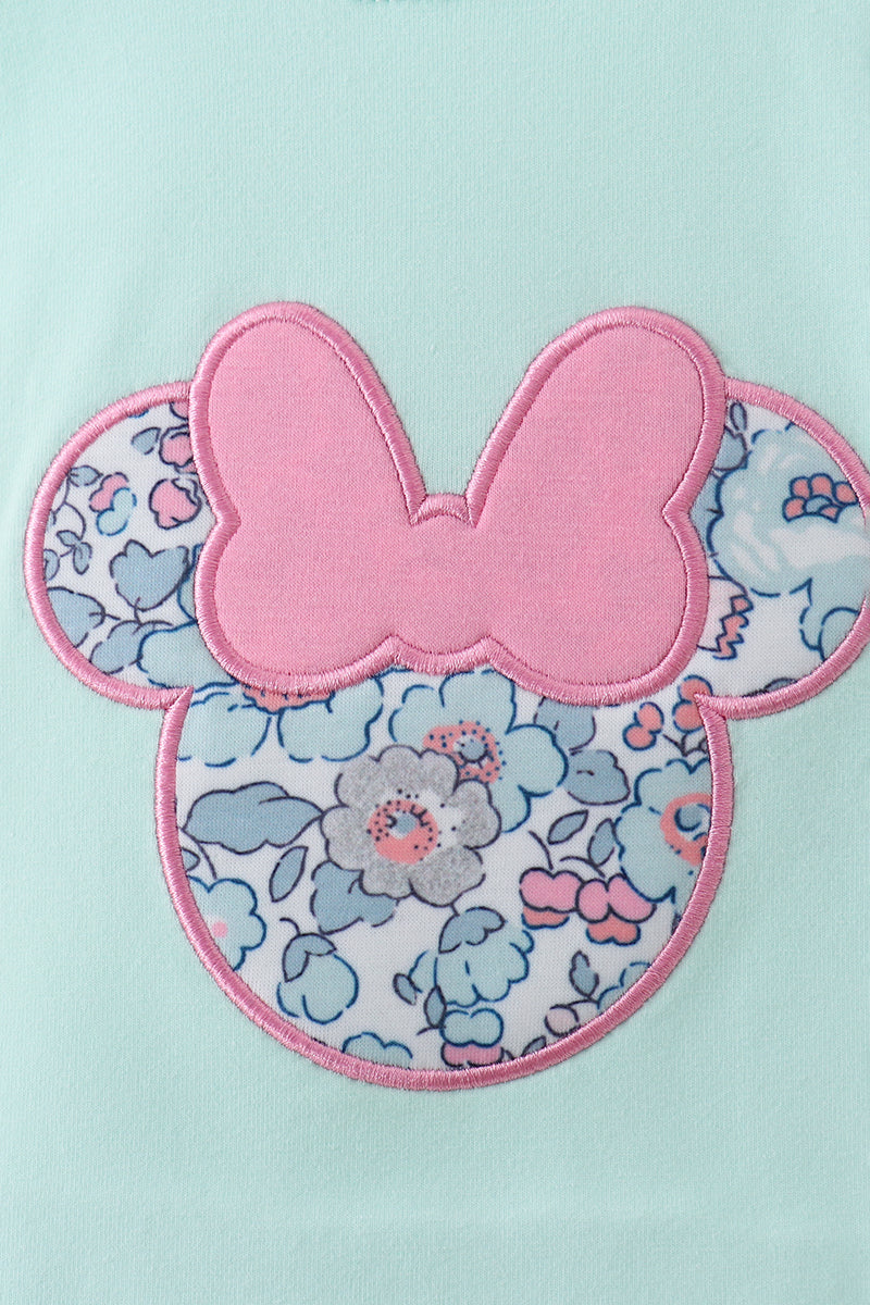 Mint floral character applique bloomer set