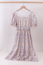 Purple floral lace women dress