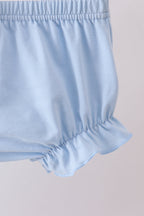 Blue cross bow embroidery ruffle gingham bloomer set