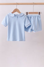Blue brother embroidery pocket shorts set