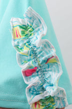 Blue sailboat print ruffle shorts set