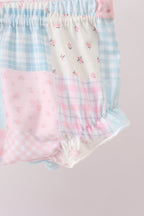 Pink Floral Print Checkered Bloomer Set