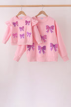 Pink bow sequin mom&me sweatshirt