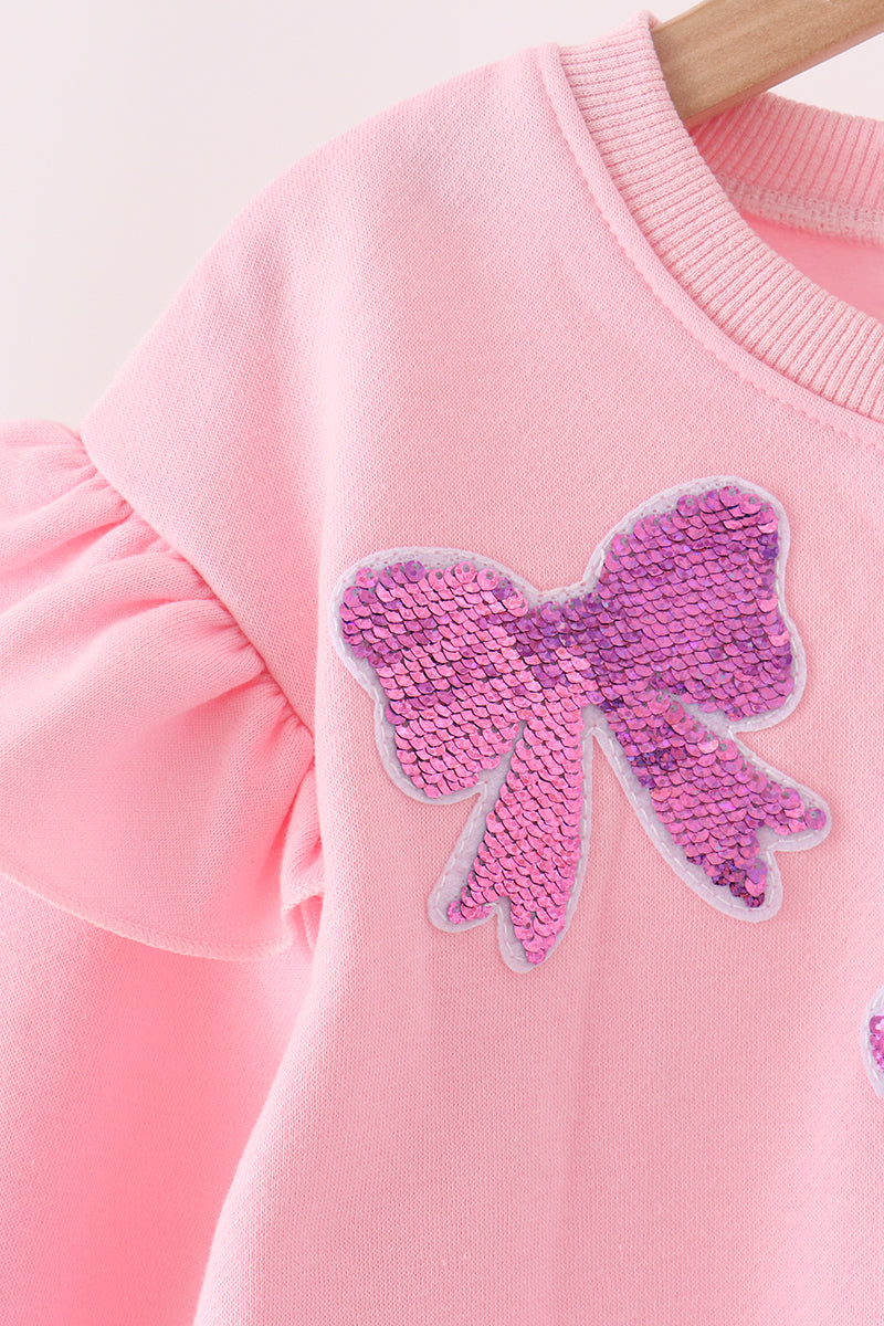 Pink bow sequin mom&me sweatshirt