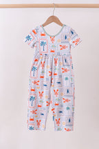 Coconut trees lobsters print bamboo jumpsuit