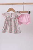Floral bunny applique ruffle bloomer set