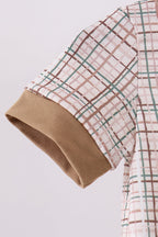 Brown bunny applique plaid romper