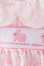 Pink bunny smocked lace collar bow bloomer set