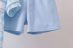 Blue bunny smocked peter pan collar shorts set
