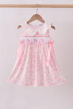 Pink bunny smocked lace collar dress