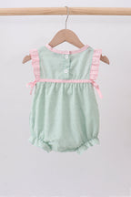 Green swiss dot cross sheep ruffle bubble