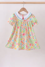 Pink floral print puff sleeve ruffle dress