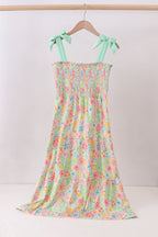 Pink floral smocked tiered dress