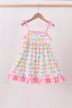 Pink bow I love MOMMY smocked ruffle dress