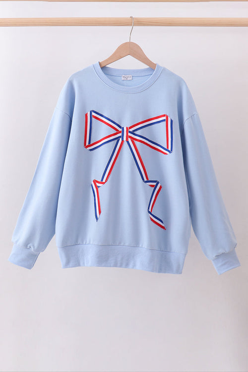 Blue hand-sewn bow mom&me sweatshirt