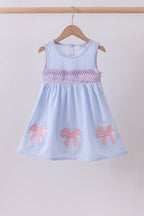 Blue seersucker bow smocked dress