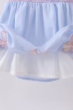 Blue seersucker bow smocked dress