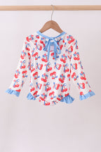 Blue cherry print rashguard