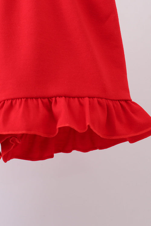 Blue flag embroidery seersucker ruffle shorts set