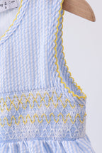 Blue lemon embroidery seersucker dress