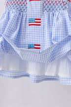 Blue flag smocked woven gingham ruffle shorts set