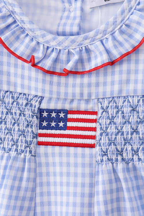 Blue flag smocked ruffle bubble