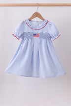 Blue flag smocked ruffle dress