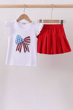 White bow sequin skort set