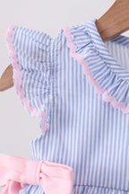 Blue Stripe Bow Seersucker Ruffle Bubble