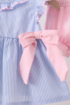Blue Stripe Bow Seersucker Bloomer Set