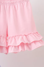 Blue Stripe Bow Smocked Seersucker Ruffle Shorts Set