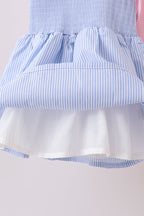 Blue Stripe Bow Smocked Seersucker Ruffle Shorts Set