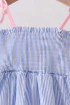 Blue Stripe Smocked Seersucker Mom Dress