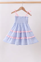 Blue Stripe Smocked Seersucker Mom Dress