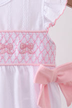 White Bow Smocked Jacquard Bubble