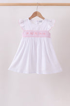 White Bow Smocked Jacquard Dress