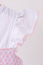 White Bow Smocked Jacquard Dress