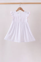 White Bow Smocked Jacquard Dress