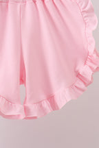 White Bow Smocked Jacquard Ruffle Shorts Set