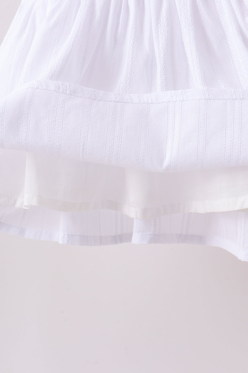 White Bow Smocked Jacquard Ruffle Shorts Set