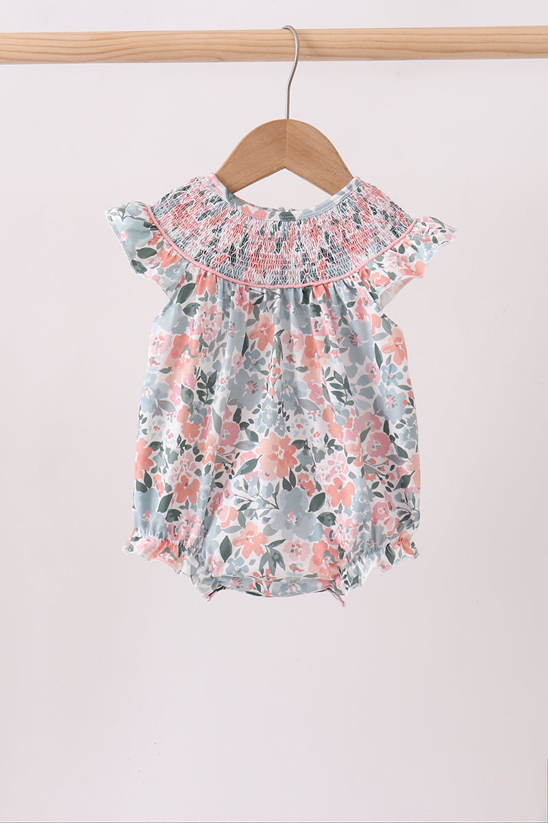 Pink Floral Smocked Bubble