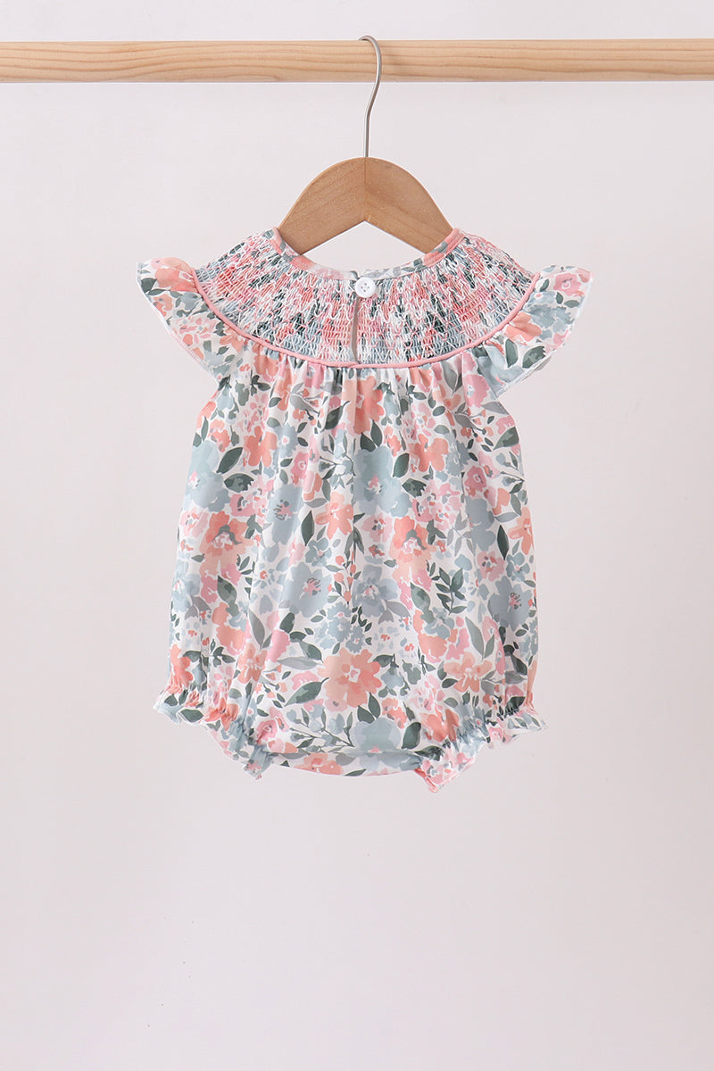 Pink Floral Smocked Bubble