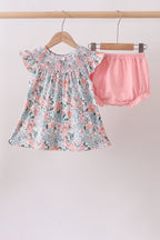 Pink Floral Smocked Bloomer Set