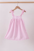 Pink stripe seersucker strawberry smocked dress