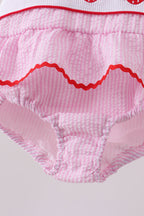 Pink stripe seersucker strawberry smocked one-piece swimsuit