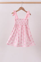 Pink bow smocked ruffle dress
