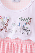 Pink Gingham Animal Embroidered Set