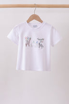 White Animal Embroidered Top