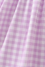 Purple floral embroidery gingham ruffle dress